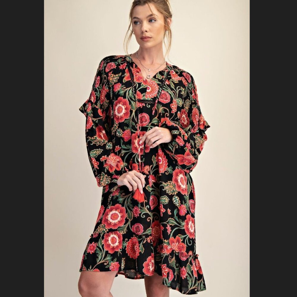 NEW Easel Exclusive Floral Print Gauze Boho Dress